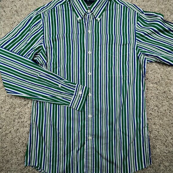 Ralph Lauren Button Up Shirt Custom Fit Cotton Small Green Blue White Striped - Picture 3 of 8
